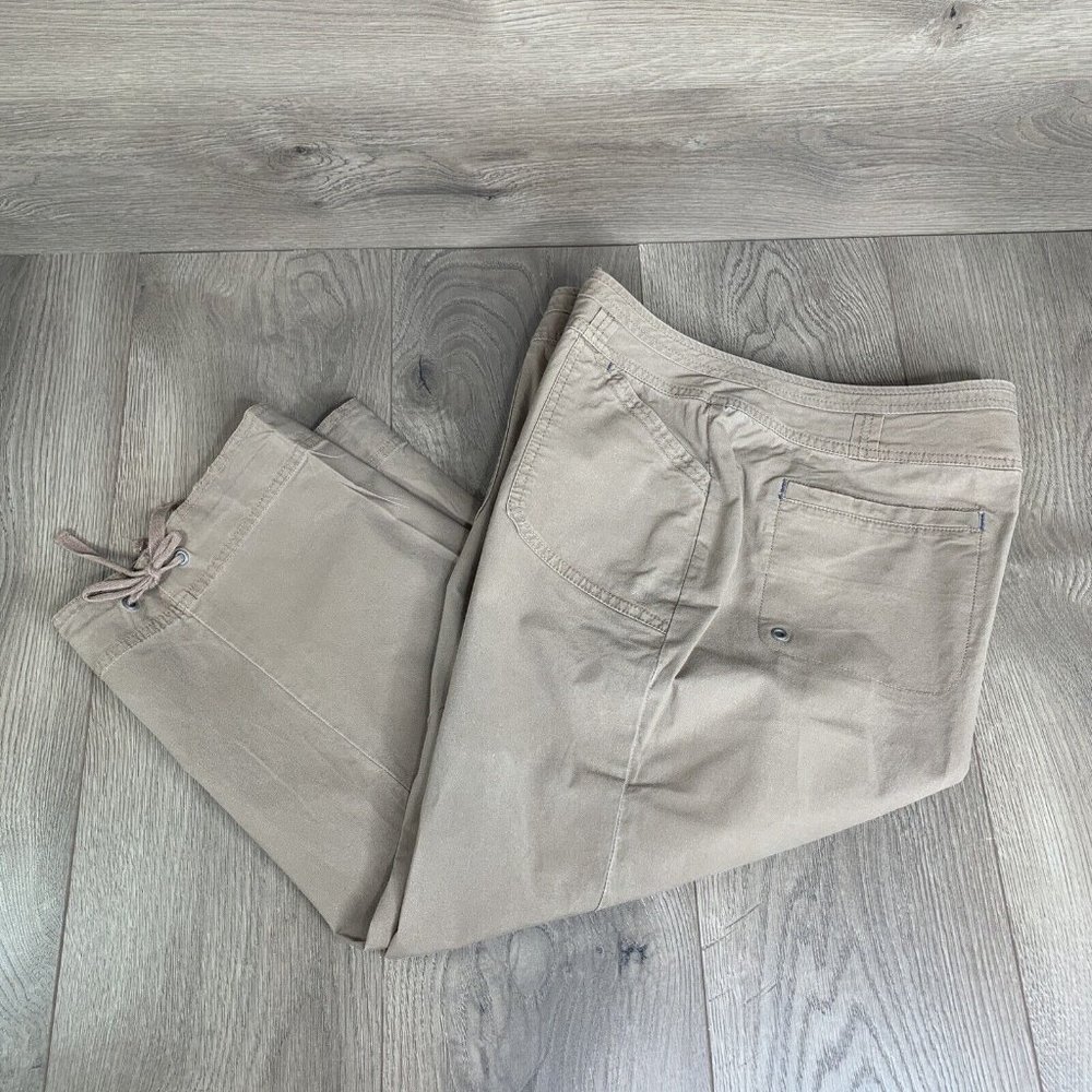 Coldwater Creek Capri Pants Womens 12 Bown Solid Zip Snap Close Drawstring Cuff - Picture 2 of 9